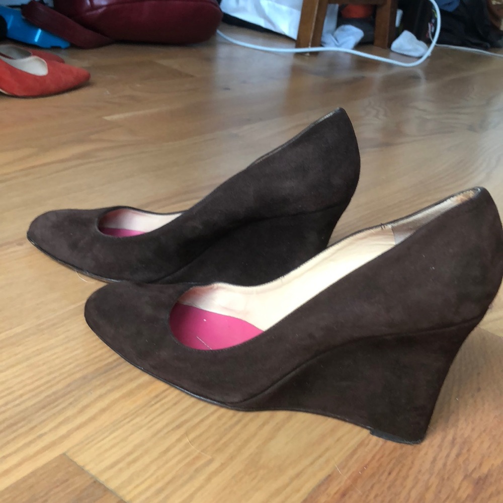 Brown suede wedges